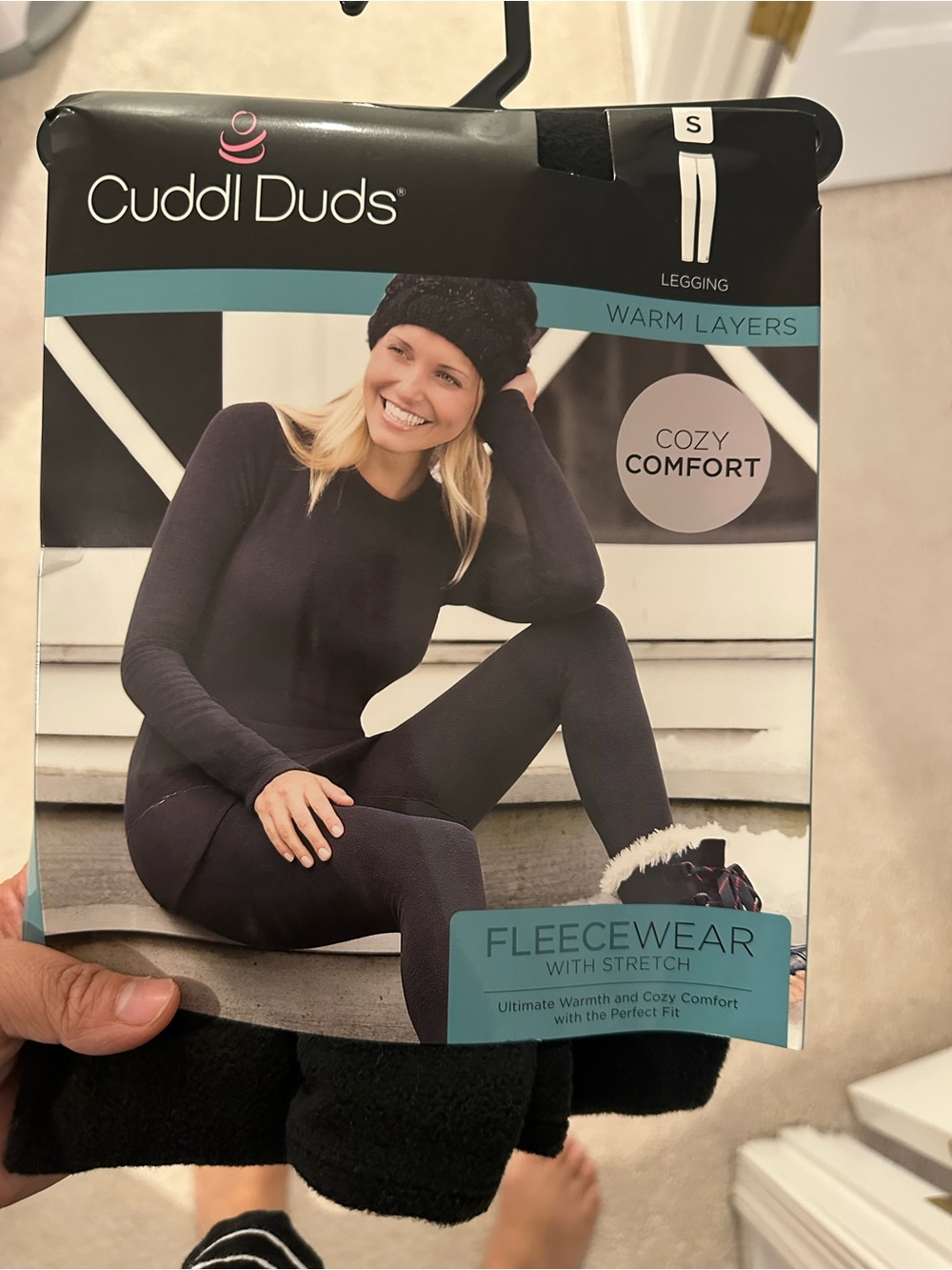 Cuddl Duds womenโs Black Fleecewear Leggings - Cozy Stretch Base Layer